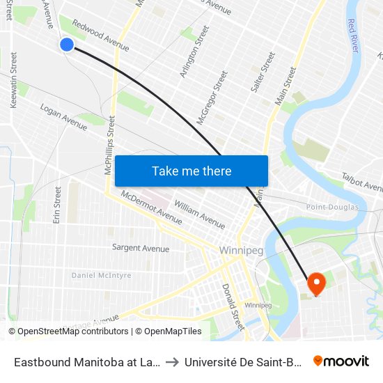 Eastbound Manitoba at Lawrence to Université De Saint-Boniface map