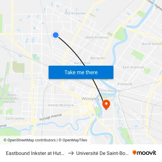 Eastbound Inkster at Hutchings to Université De Saint-Boniface map