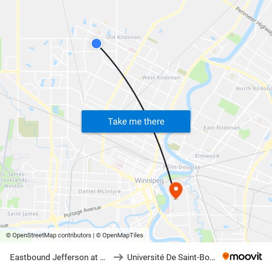 Eastbound Jefferson at Manila to Université De Saint-Boniface map