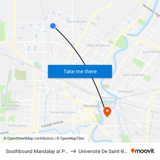 Southbound Mandalay at Playgreen to Université De Saint-Boniface map