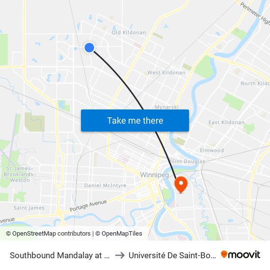 Southbound Mandalay at Adsum to Université De Saint-Boniface map