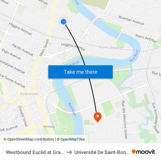 Westbound Euclid at Granville to Université De Saint-Boniface map