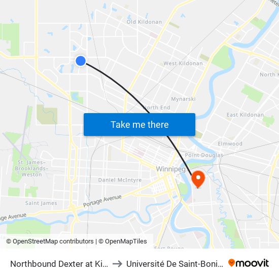 Northbound Dexter at Kinver to Université De Saint-Boniface map