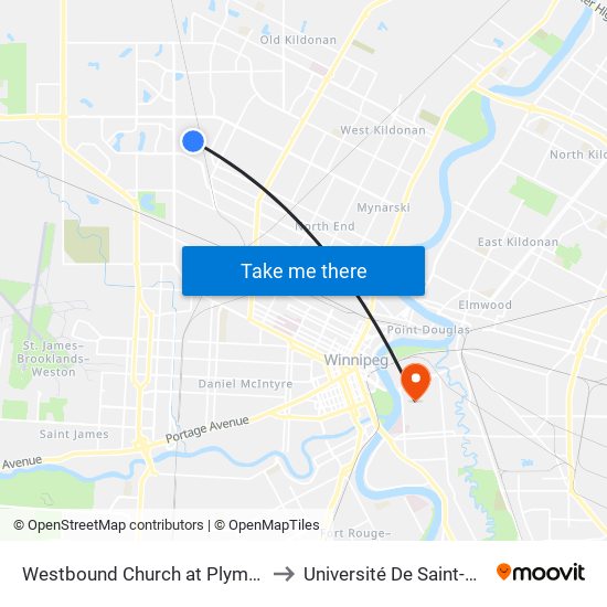 Westbound Church at Plymouth West to Université De Saint-Boniface map