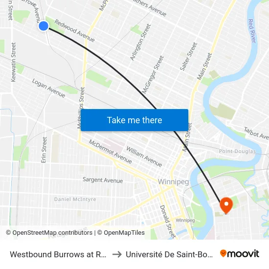 Westbound Burrows at Railway to Université De Saint-Boniface map