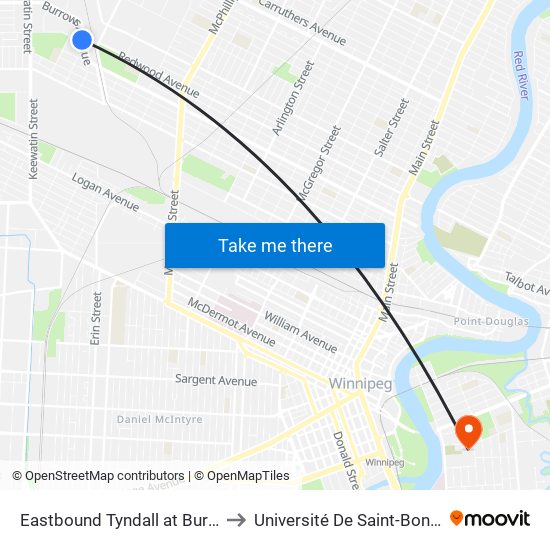 Eastbound Tyndall at Burrows to Université De Saint-Boniface map