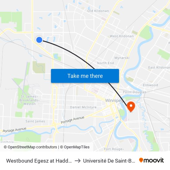 Westbound Egesz at Haddon West to Université De Saint-Boniface map