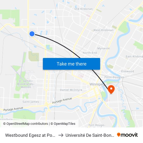 Westbound Egesz at Poplynn to Université De Saint-Boniface map