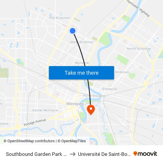 Southbound Garden Park at Leila to Université De Saint-Boniface map
