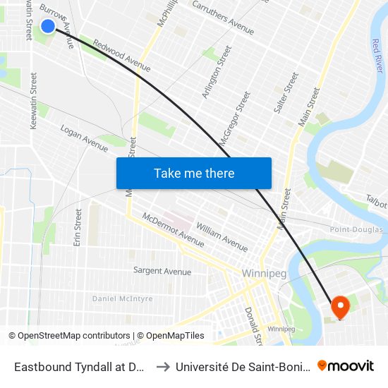 Eastbound Tyndall at Dorset to Université De Saint-Boniface map