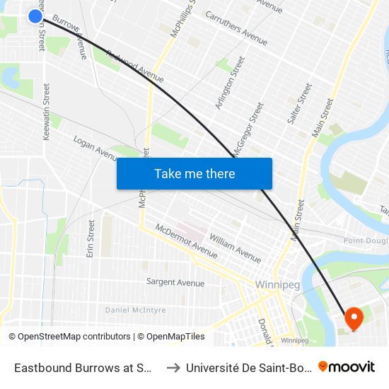 Eastbound Burrows at Smithurst to Université De Saint-Boniface map