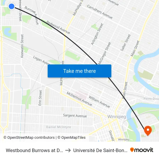 Westbound Burrows at Dexter to Université De Saint-Boniface map
