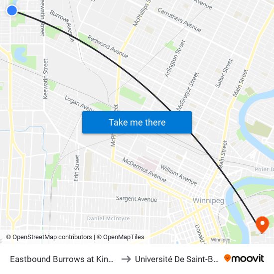 Eastbound Burrows at King Edward to Université De Saint-Boniface map