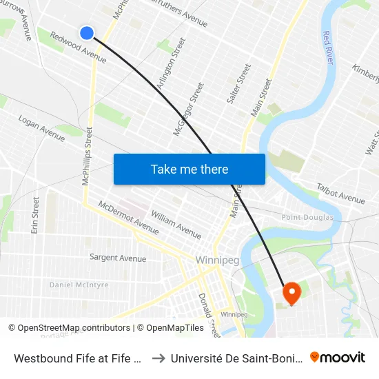 Westbound Fife at Fife Loop to Université De Saint-Boniface map