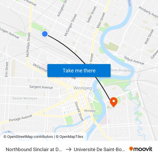 Northbound Sinclair at Dufferin to Université De Saint-Boniface map
