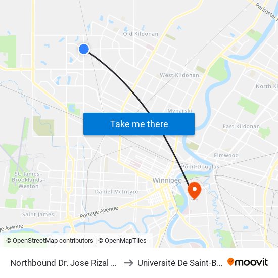 Northbound Dr. Jose Rizal at Adsum to Université De Saint-Boniface map