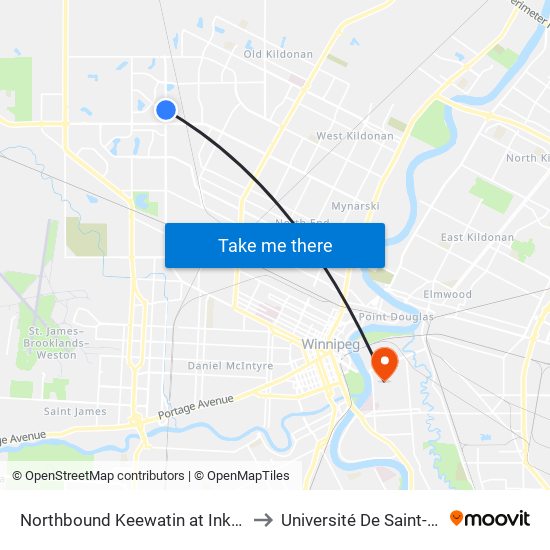 Northbound Keewatin at Inkster Garden to Université De Saint-Boniface map