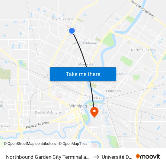 Northbound Garden City Terminal at Garden City Centre (77 Kildonan Place) to Université De Saint-Boniface map