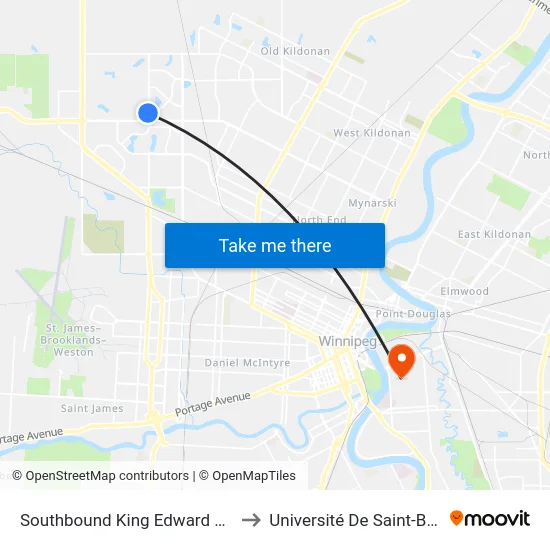 Southbound King Edward at Garton to Université De Saint-Boniface map