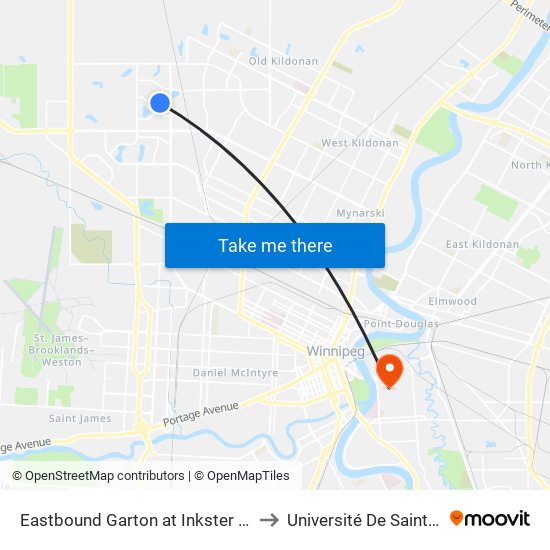 Eastbound Garton at Inkster Garden North to Université De Saint-Boniface map