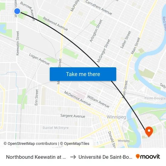 Northbound Keewatin at Tyndall to Université De Saint-Boniface map