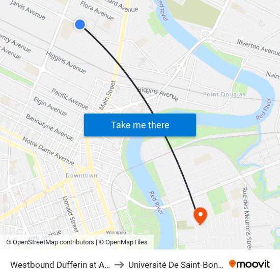 Westbound Dufferin at Aikins to Université De Saint-Boniface map