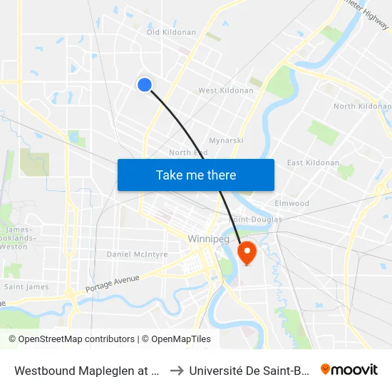 Westbound Mapleglen at Marbury to Université De Saint-Boniface map