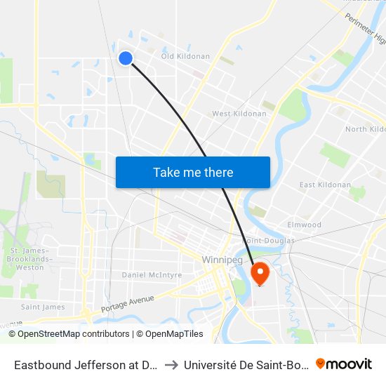 Eastbound Jefferson at Dunham to Université De Saint-Boniface map