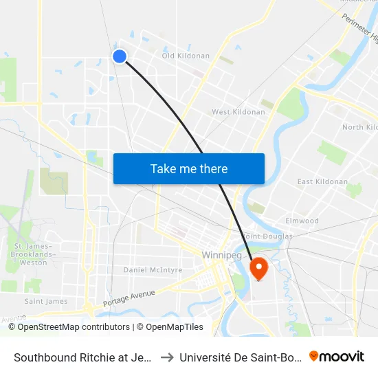 Southbound Ritchie at Jefferson to Université De Saint-Boniface map