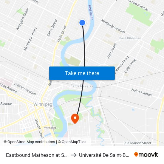 Eastbound Matheson at St. Cross to Université De Saint-Boniface map