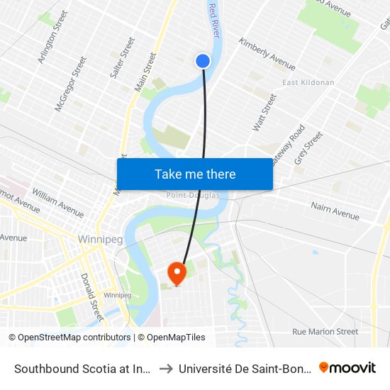 Southbound Scotia at Inkster to Université De Saint-Boniface map