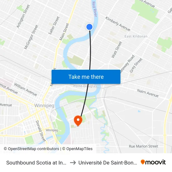 Southbound Scotia at Inkster to Université De Saint-Boniface map