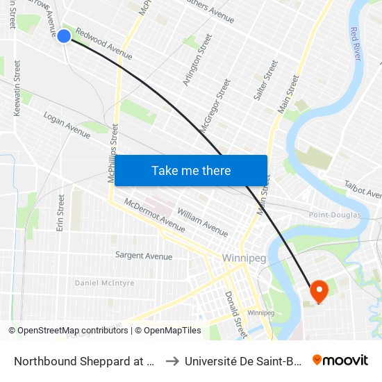 Northbound Sheppard at Burrows to Université De Saint-Boniface map