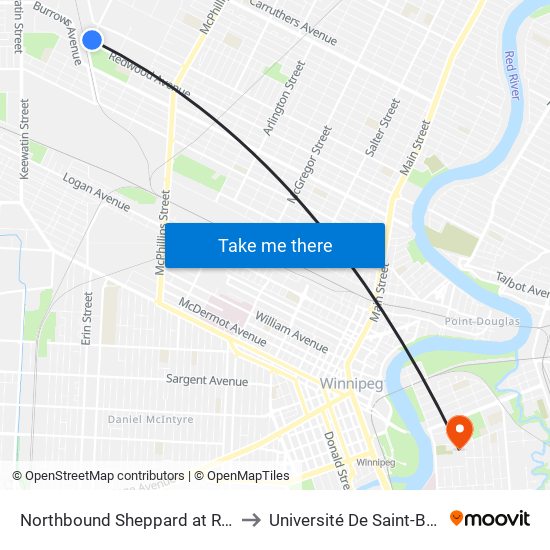 Northbound Sheppard at Redwood to Université De Saint-Boniface map