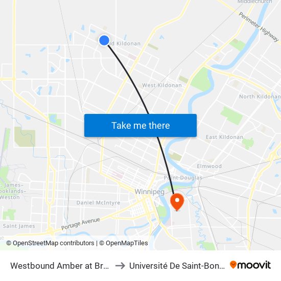 Westbound Amber at Brenner to Université De Saint-Boniface map