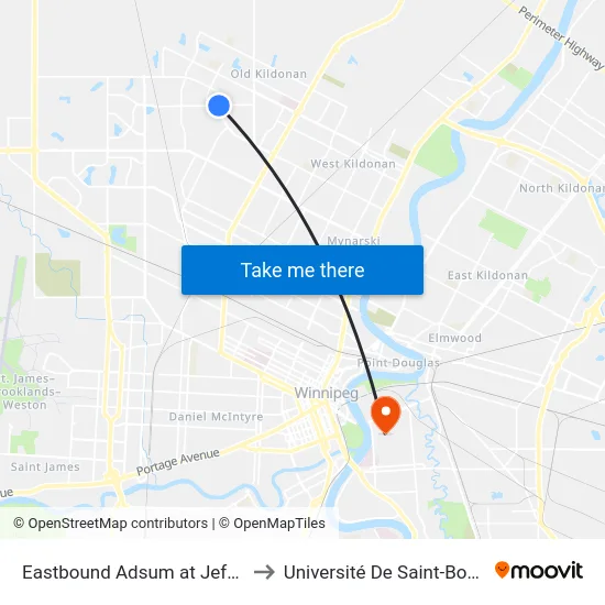 Eastbound Adsum at Jefferson to Université De Saint-Boniface map