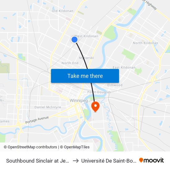 Southbound Sinclair at Jefferson to Université De Saint-Boniface map