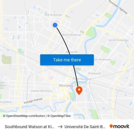Southbound Watson at Kingsbury to Université De Saint-Boniface map