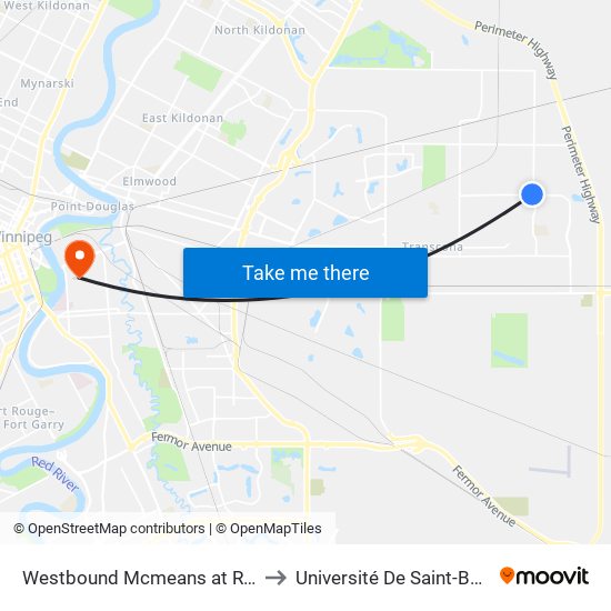 Westbound Mcmeans at Redonda to Université De Saint-Boniface map