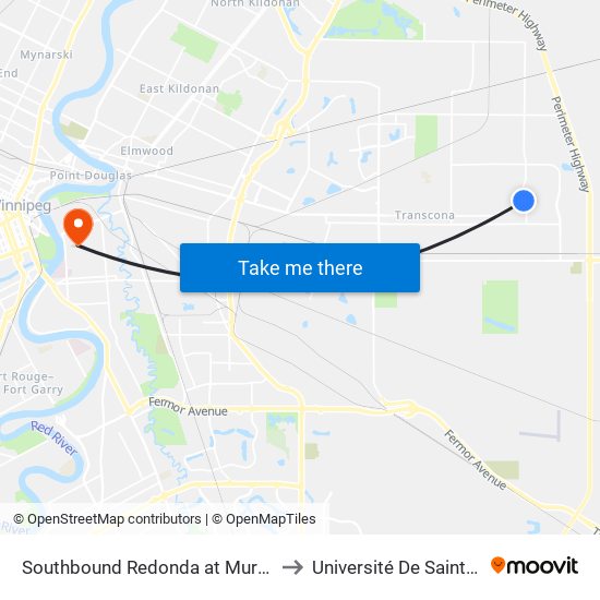 Southbound Redonda at Murdoch Mackay to Université De Saint-Boniface map