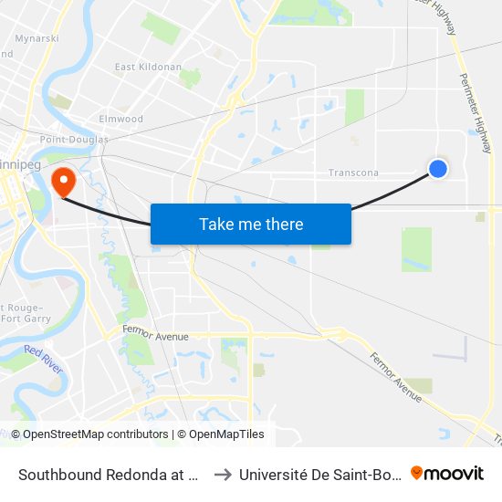 Southbound Redonda at Victoria to Université De Saint-Boniface map