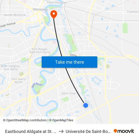 Eastbound Aldgate at St. Anne's to Université De Saint-Boniface map