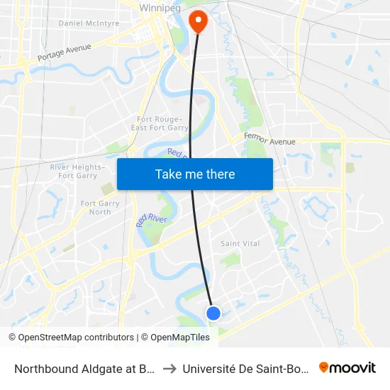 Northbound Aldgate at Burland to Université De Saint-Boniface map