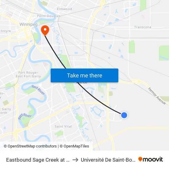 Eastbound Sage Creek at Charity to Université De Saint-Boniface map