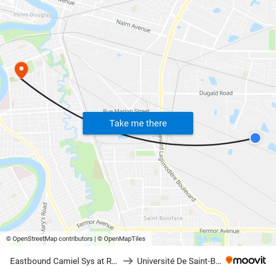 Eastbound Camiel Sys at Ray Marius to Université De Saint-Boniface map