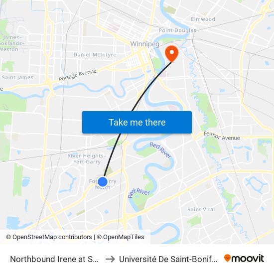 Northbound Irene at Sony to Université De Saint-Boniface map