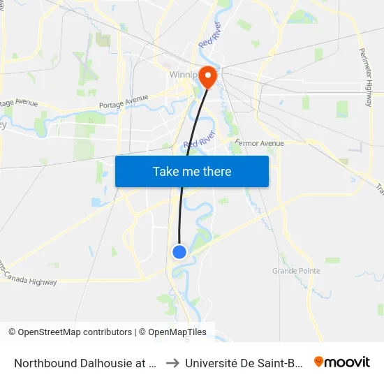 Northbound Dalhousie at Ryerson to Université De Saint-Boniface map