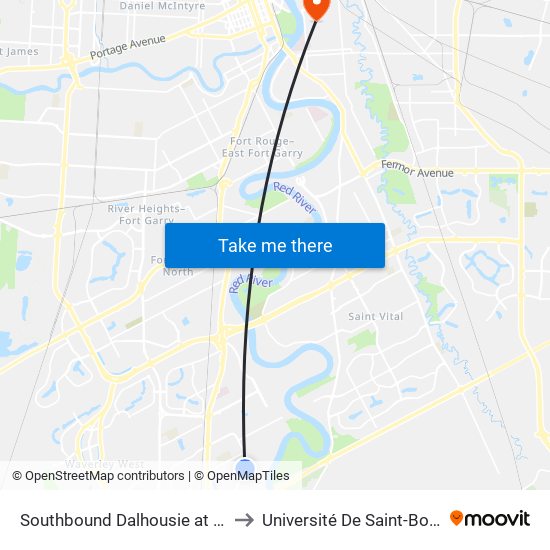 Southbound Dalhousie at Selwyn to Université De Saint-Boniface map