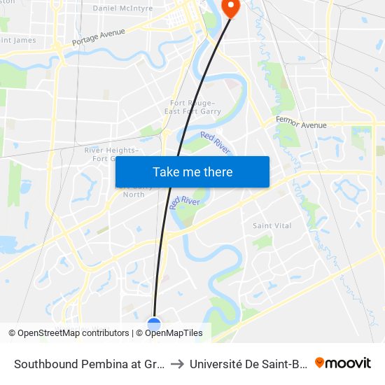 Southbound Pembina at Greencrest to Université De Saint-Boniface map