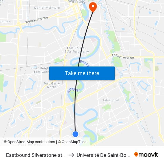 Eastbound Silverstone at Tunis to Université De Saint-Boniface map